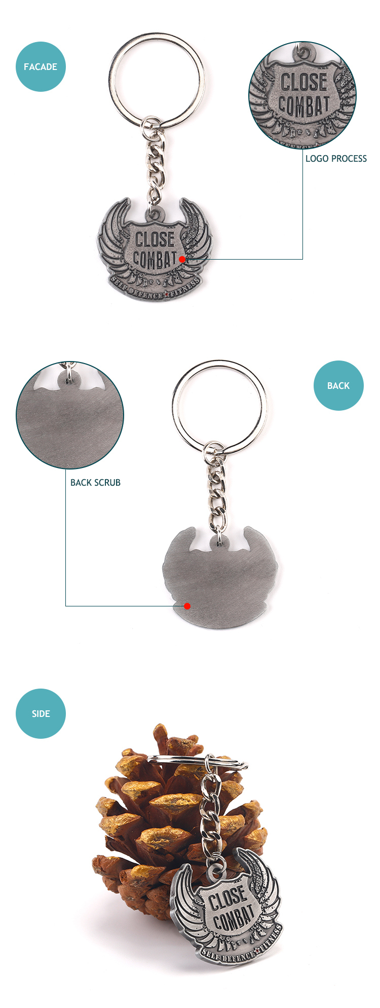 Custom Logo Designed Metal Crab Keychain with Keyring