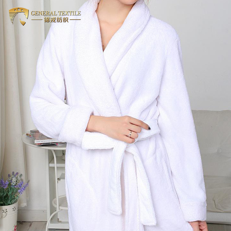 Classic Shawl Collar Cotton White Bath Robes Terry/Velour Hotel Bathrobe (JRL045)