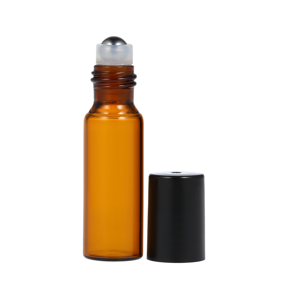 10ml Amber Glass Roll-on Roller Bottle Essential Oils Bottles Jar with 3ml Dropper