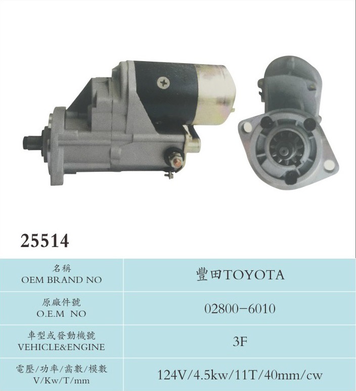 124V 4.5kw 11t Auto Starter for Toyota 02800-6010 (3F)