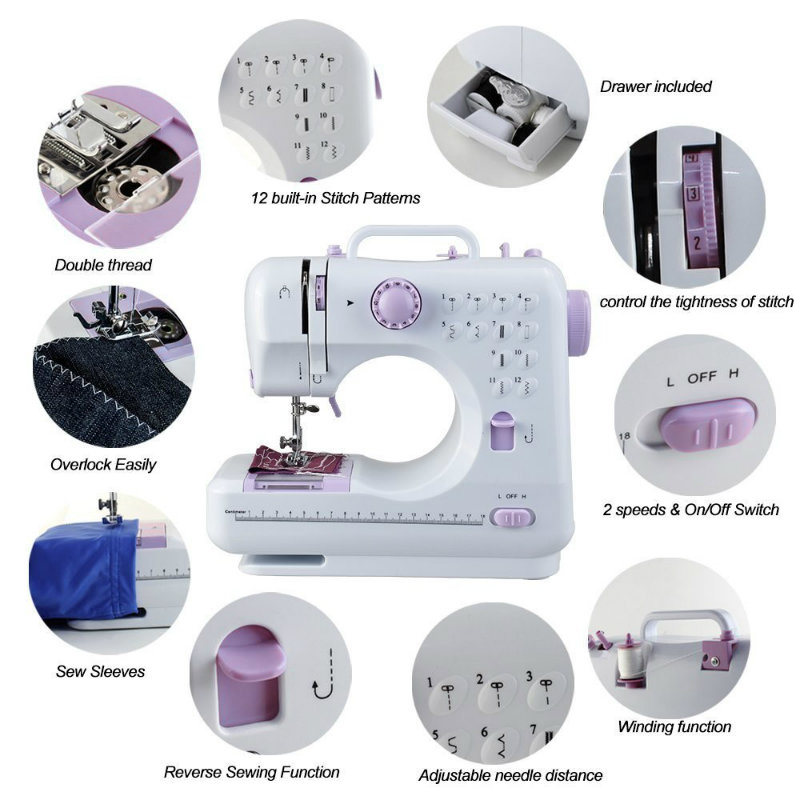 Mini Double Needle Lockstitch Portable Electric Threading Sewing Machine