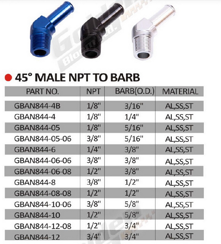 45Â° Male NPT to Barb Elbow Fitting