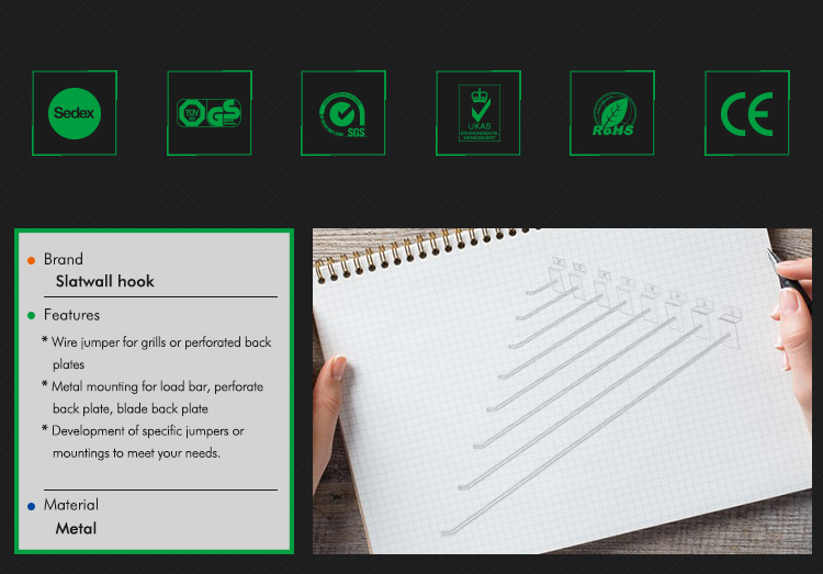 Slatwall Metal Display Shelf Hook for Supermarket
