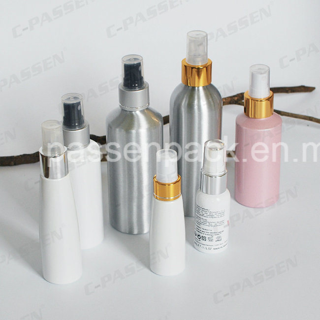 Cosmetic Aluminum Bottle with Bamboo Lotion Pump (PPC-ACB-065)