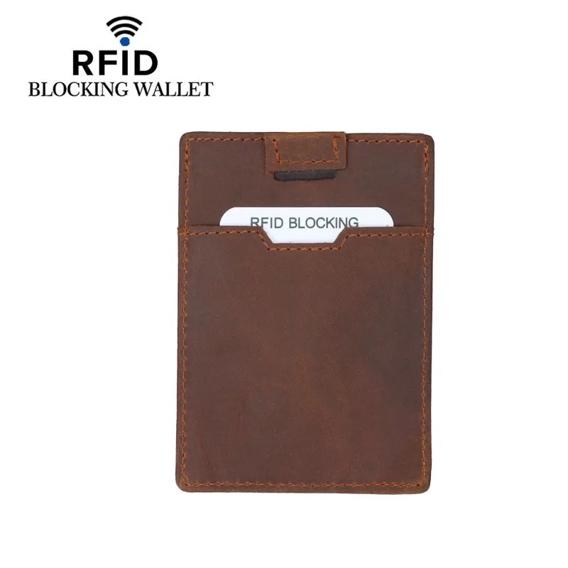 RFID Blocking Pull Credit Card Holder Vintage Leather Wallet