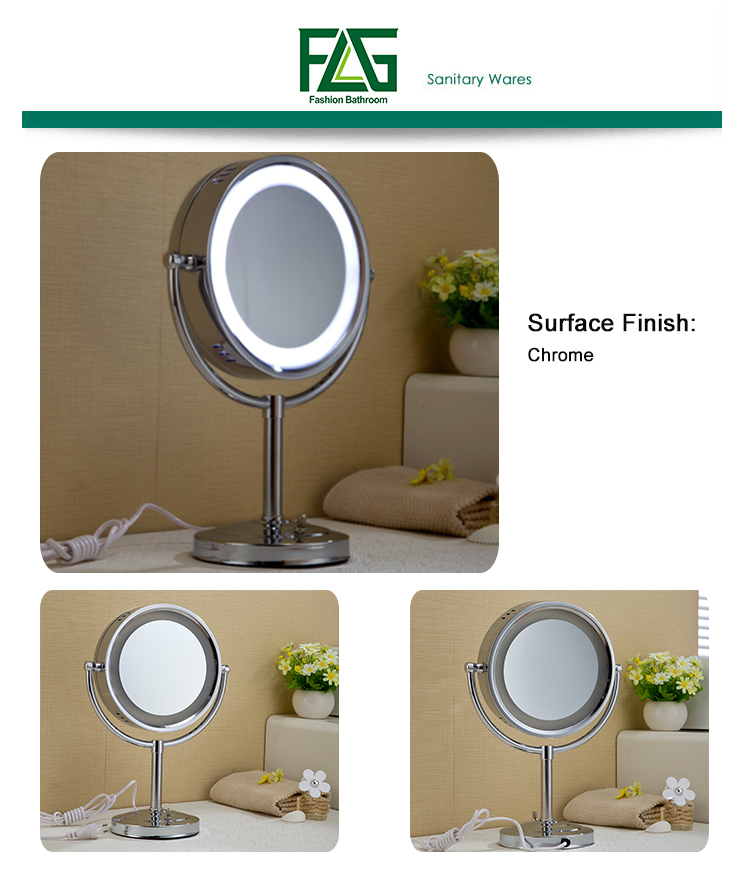 Brass Bathroom Magnifying Mirror Chrome Finish with LED