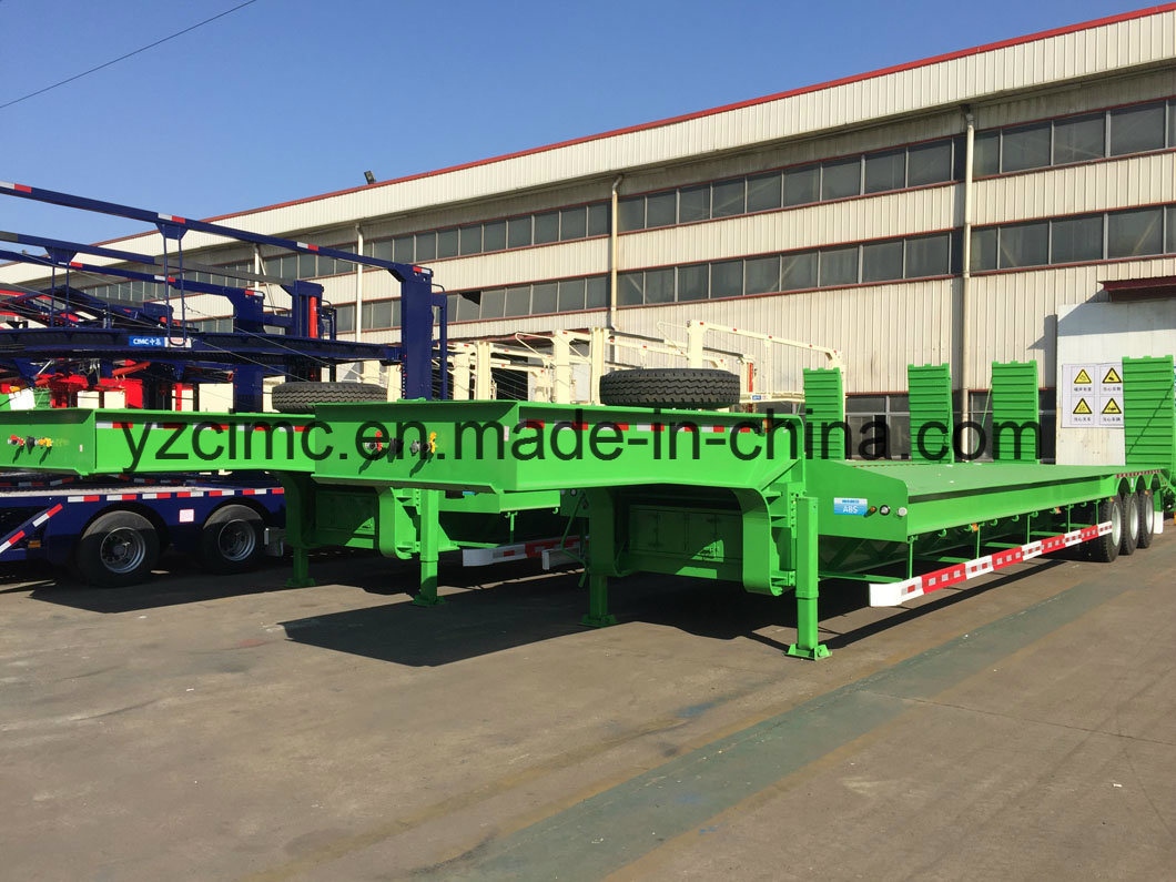 Cimc 3 Axle 70tons Low Bed Semi Trailer with Spring Ramp for Algeria