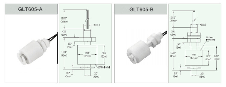 Glt605 Plastic 2 Wires Magnetic Liquid Level Float Switch