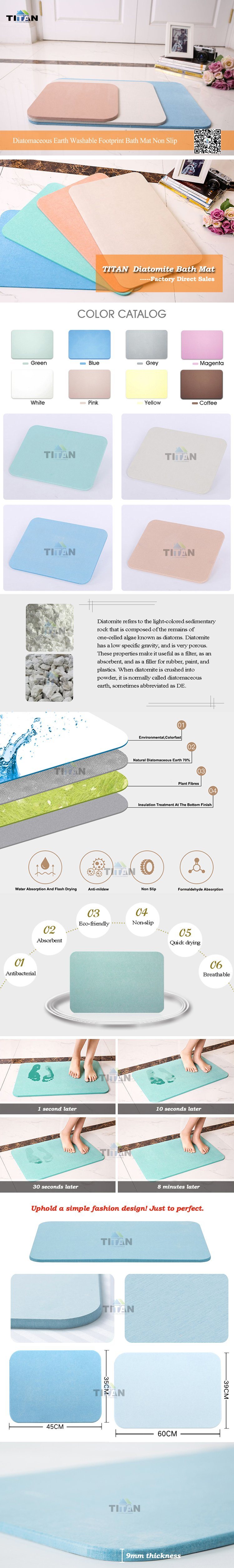 Super Absorbent Fast Drying Anti Bacteria Diatomite Anti Slip Bath Mat