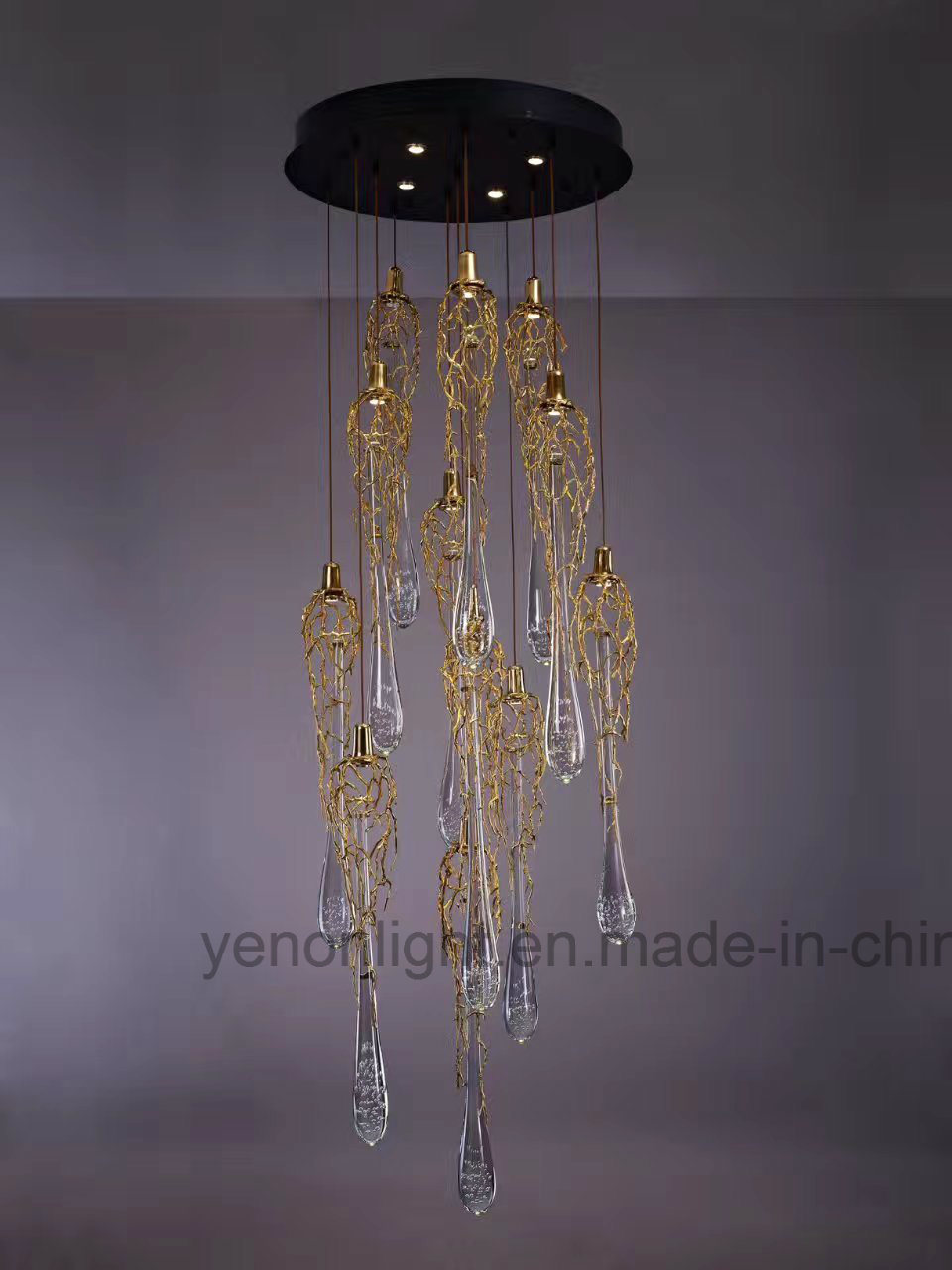 Luxury Branch Water Drops G9 Chandelier Design Copper Chandelier Lighting