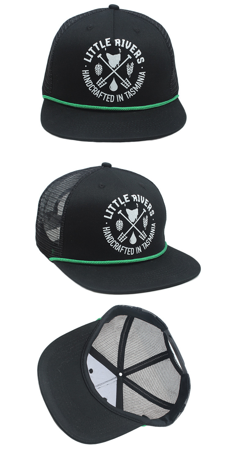 Plain Flat Bill Rope Black Mesh Back Trucker Cap