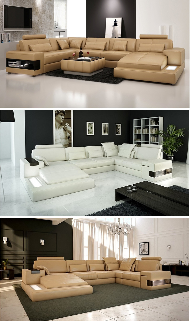 Fashion Home Living Room Leather Sofa with LED Light (HC1113)