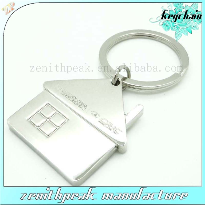 Attractive Metal Engraved Logo House Shape Keychain with Keyring