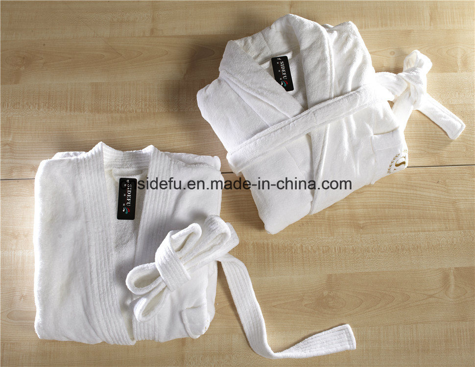 Good Quality Velvet Velour Terry Hotel Bathrobe with Embroidered Logo