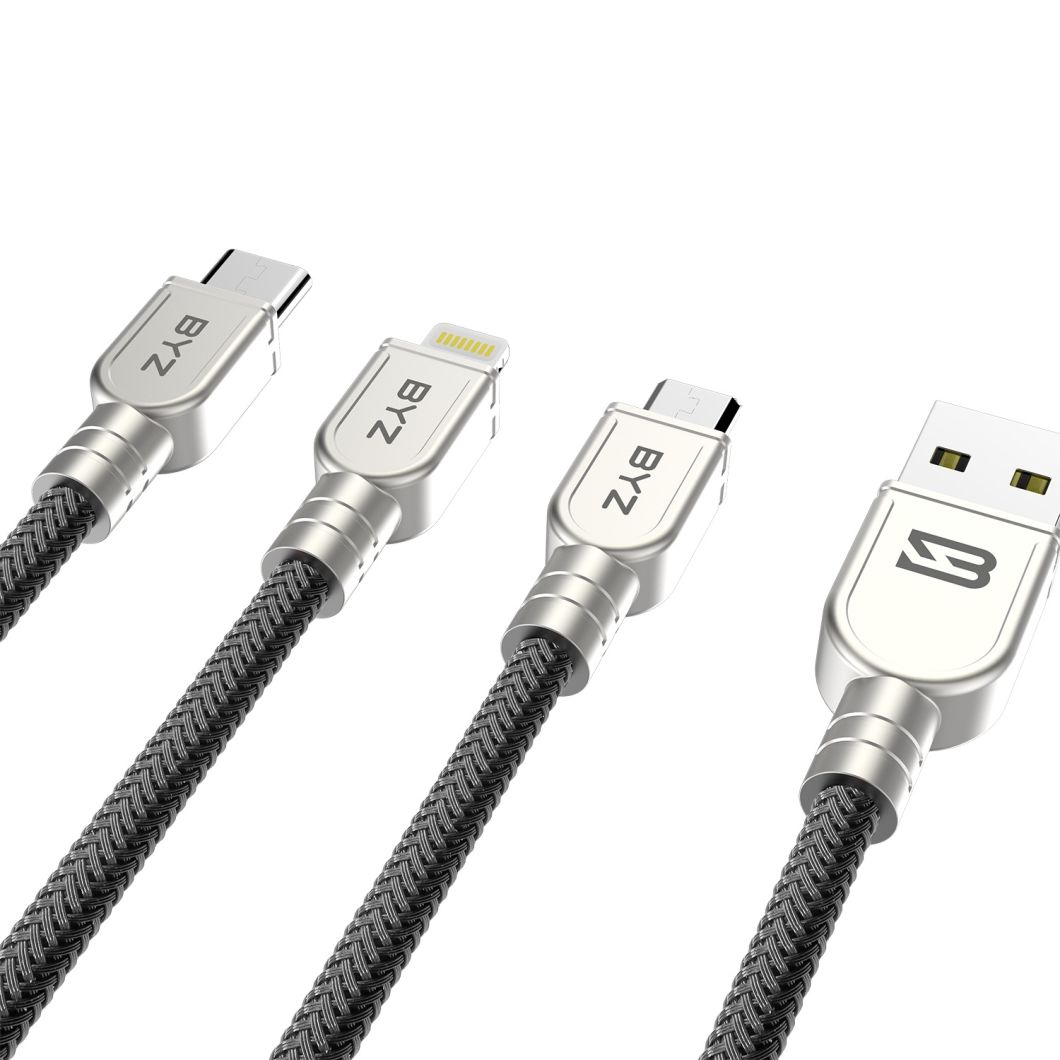 Wholesale 1.2m Durable Three-in-One Lighting/Micro/Type-C Safe Mobile Phone Cable