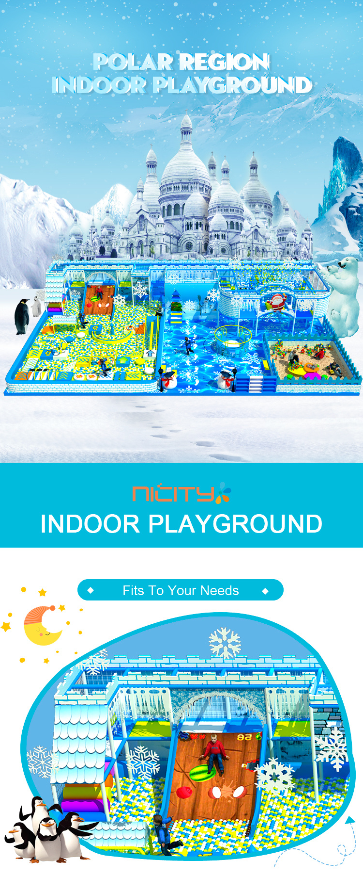 Indoor Playground Snow Theme Plastic Playground Material Baby Soft Play Area