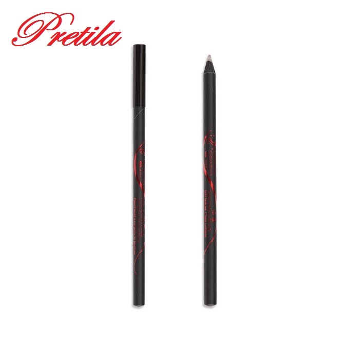 Wooden Cosmetic Pencil for Eyebrow with Black Plastic Cap