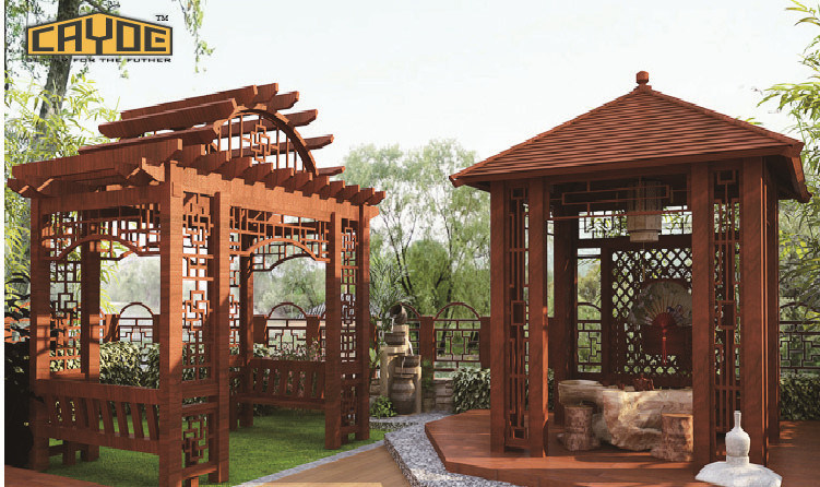 New Pavilion Design Shade Outdoor Wood Plastic Composite Gazebo
