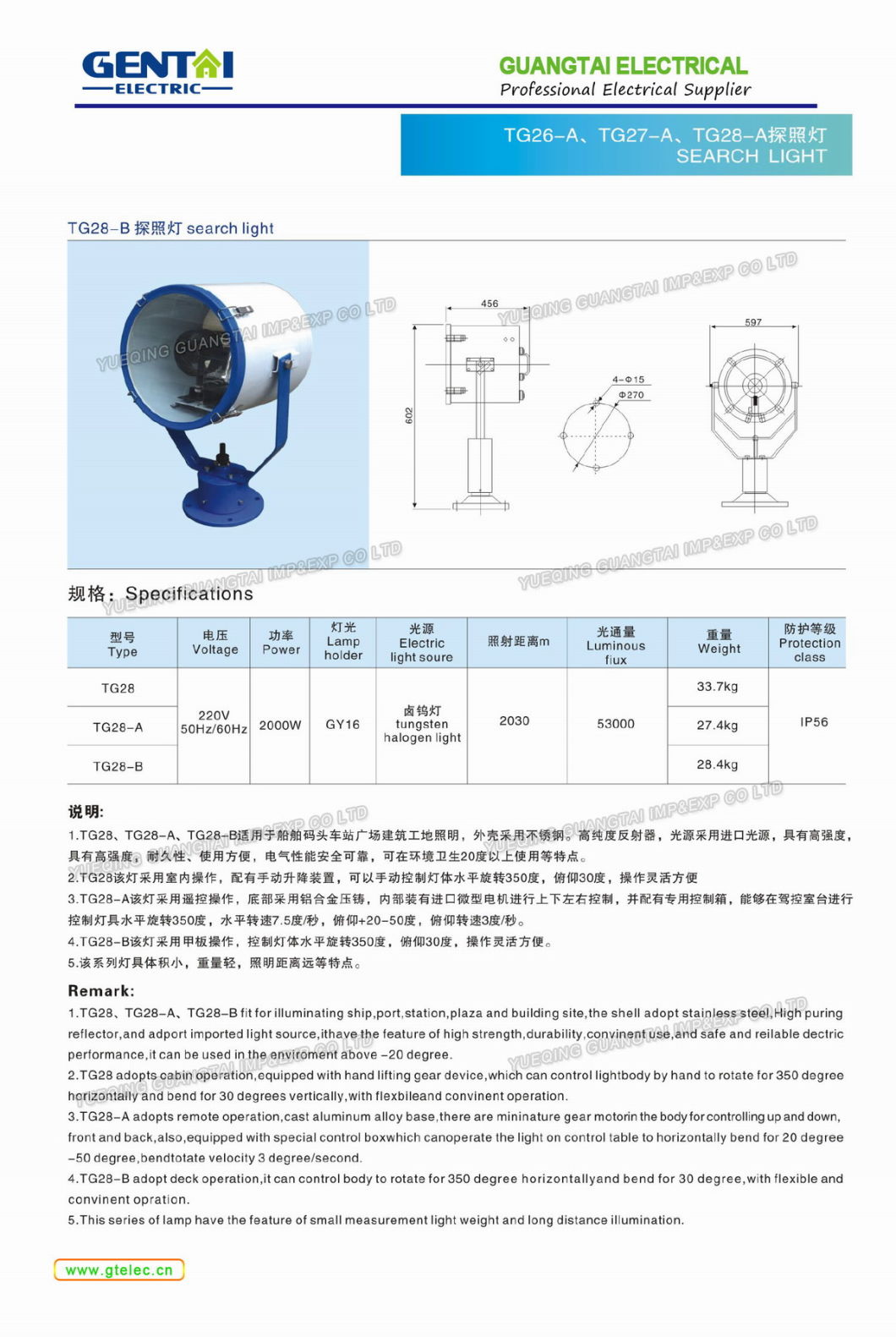 Good Quality Ship Used Marine Flood Light Tg19