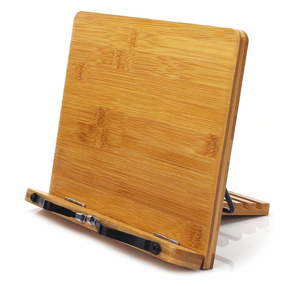 Bamboo Book Stand Adjustable Book Holder Tray and Page Paper Clips-Cookbook Reading Portable Sturedy Lightweight Bookstand-Textbooks Bookstands Bt-2219