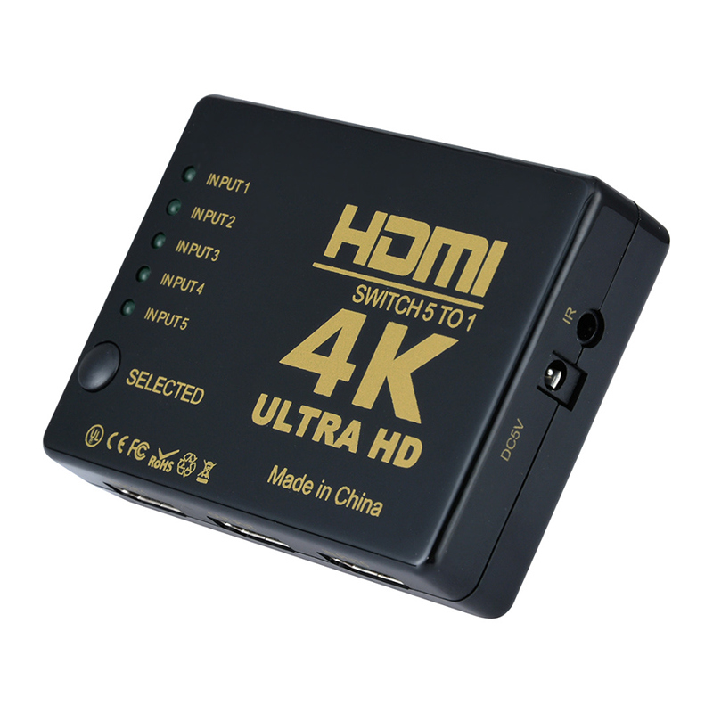 Mini HDMI Switcher 2160p 5 Port 4K HDMI Switch Selector Splitter with Hub IR Remote for HDTV DVD TV Box