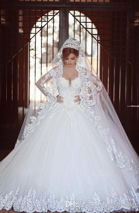 Lace Bridal Ball Gown Long Sleeves Tulle Wedding Dresses We2015