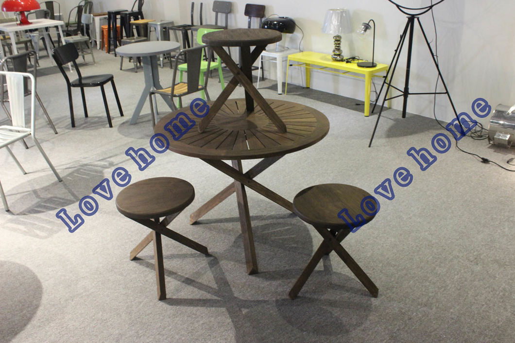 Modern Industrial Round Dining Restaurant Knock Down Wooden Table