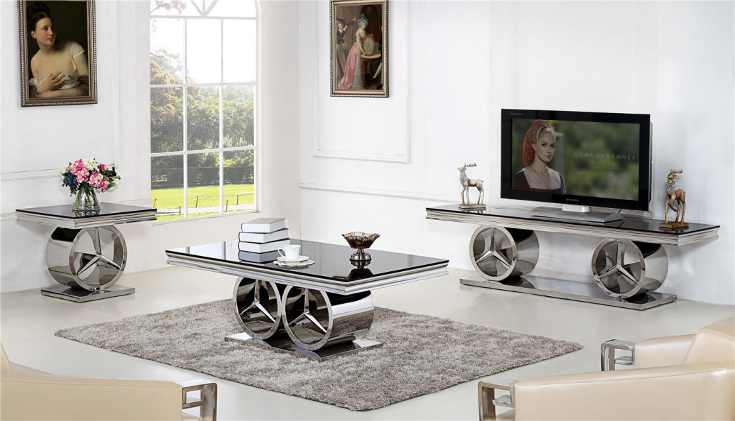 Stainless Steel Furniture Square Modern Design Glass Top Center Table