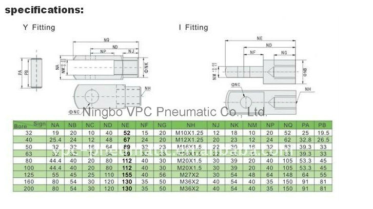 Pneumatic Cylinder Accessory (Y Type Joint) Y Fitting Y Joint