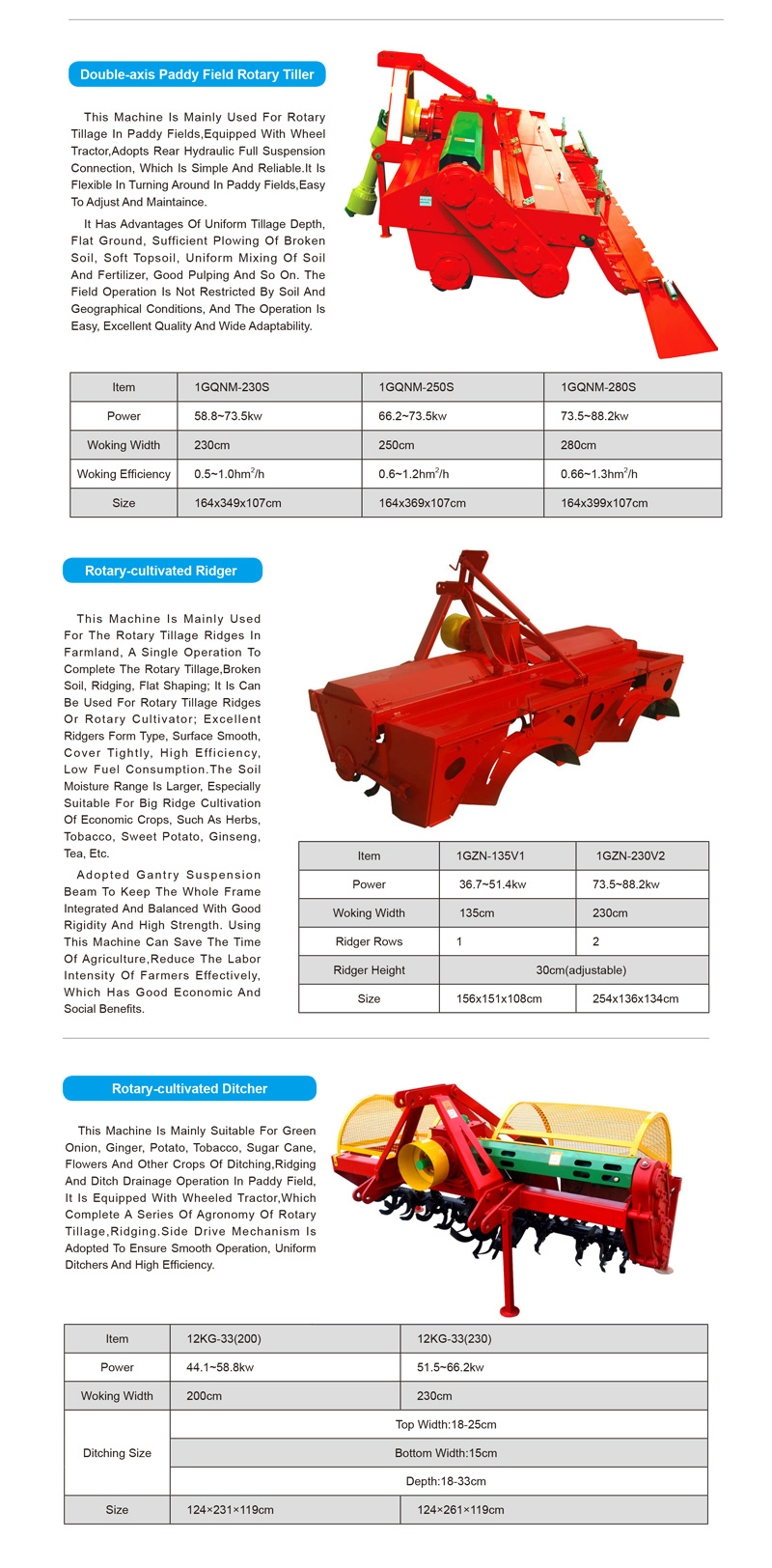 Double Axis Paddy Field Rotary Tiller