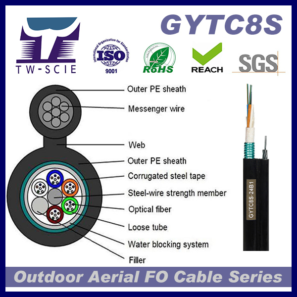 12/24 Core Sm GYTC8S (S) Fiber Optic Cable Telecommunications Application MDPE Sheath