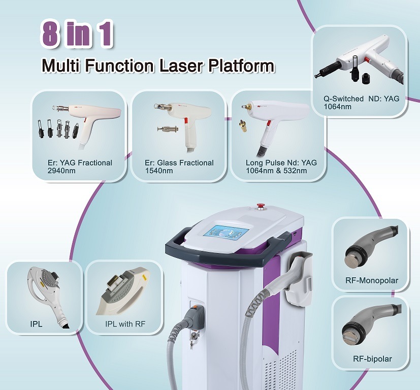 IPL, RF and Laser 8 in 1 Multifunction Laser Platform for Face and Body Use