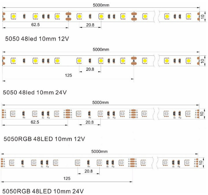 Ultra Homogeneous Warm White Non-Waterproof 5050 48LEDs/M LED Strip Competitive Price Flexible LED Strip 5050 12V 24V Ce RoHS LED Rope Light