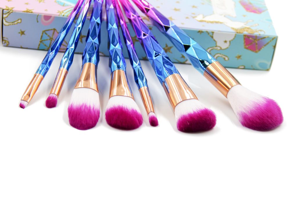 7 PCS Diamond Handle Professional Daily-Use Unicorn Hair Brush Tangle Brush Makeup Brush Set