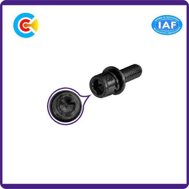 DIN/ANSI/BS/JIS Carbon-Steel/Stainless-Steel Black Zinc Hexagonal Cup Head Combination Screws