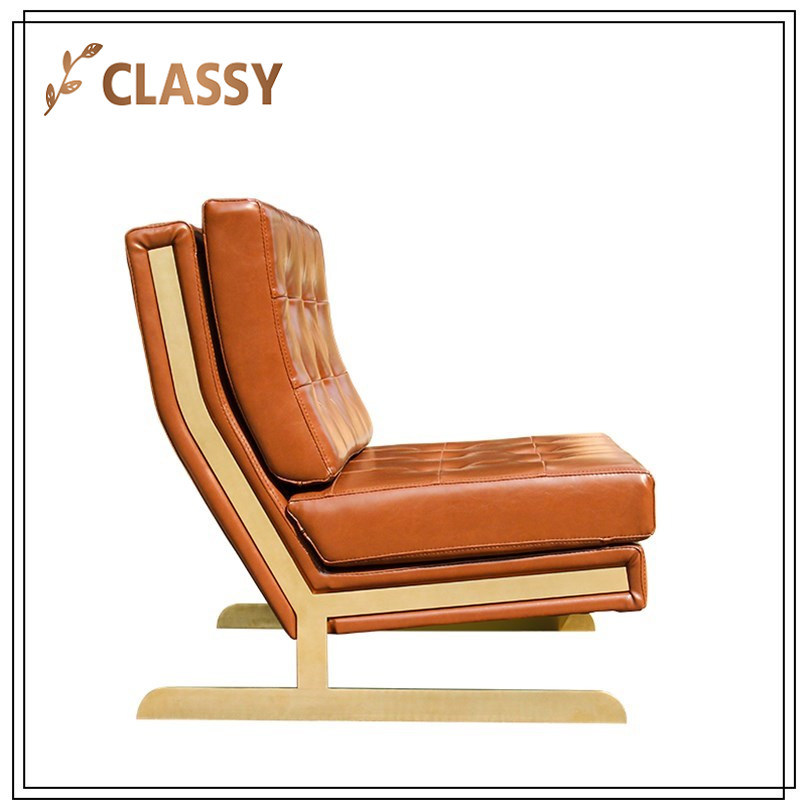 Orange Leather Top with Golden Stainless Steel Leisure Chair