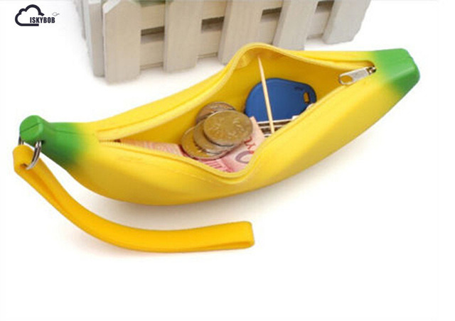 1 X Kawaii Unisex Men Women Girls Novelty Silicone Portable Banana Coin Pencil Pen Case Purse Bag Case Wallet Pouch Keyring