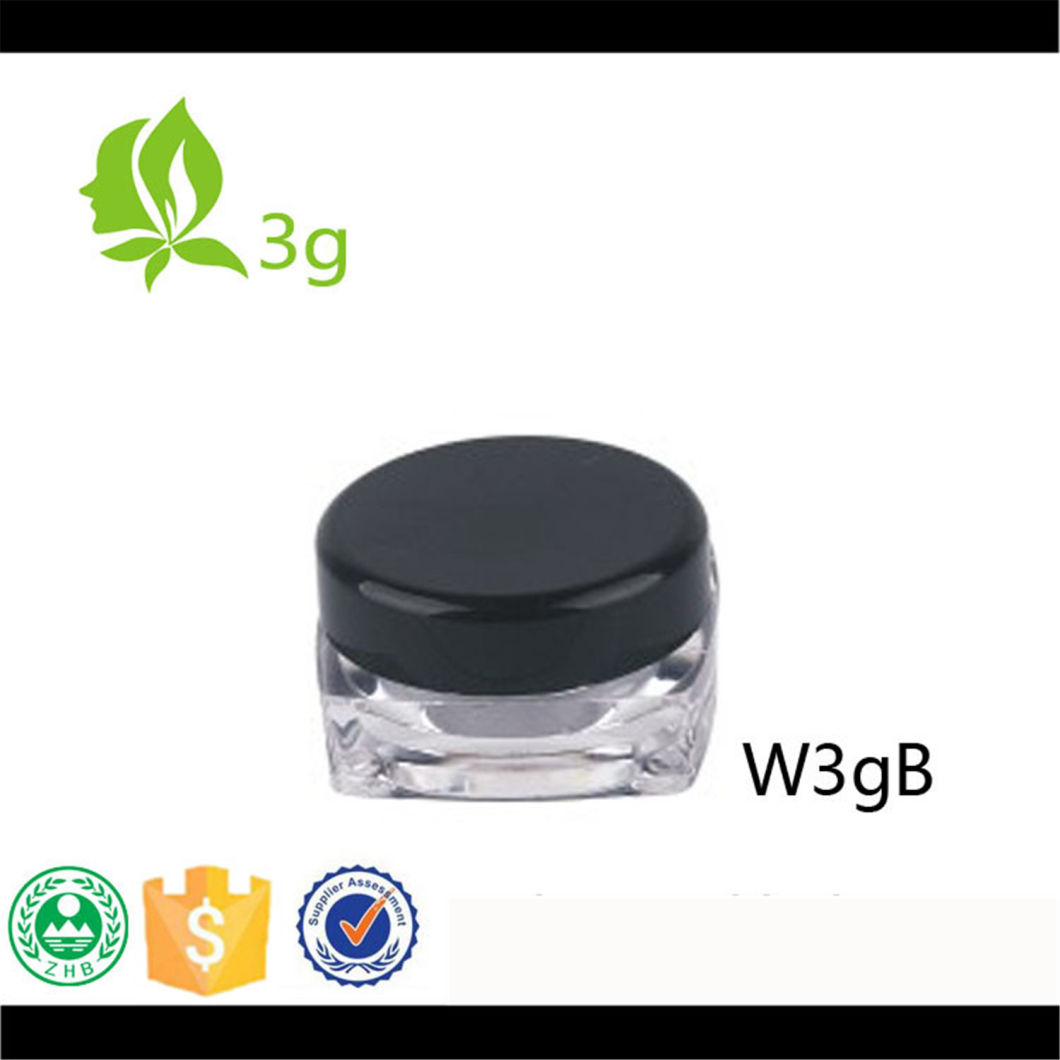 Square 5g Plastic Clear Cream Jar with Black Lid in Stock