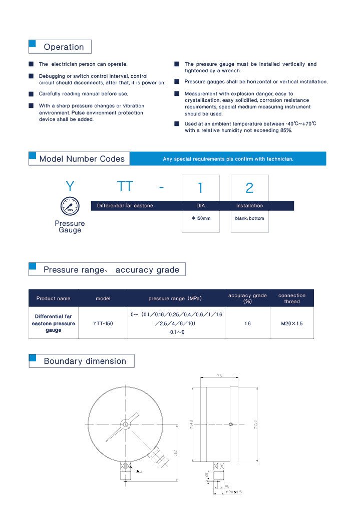 China Factory Price Differential Teletransmission Pressure Gauge