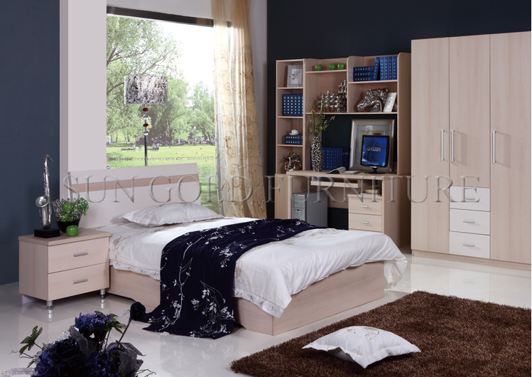 Bedroom Furniture Sets Luxury Melamine Board Wood Hotel Bed (SZ-BT003)