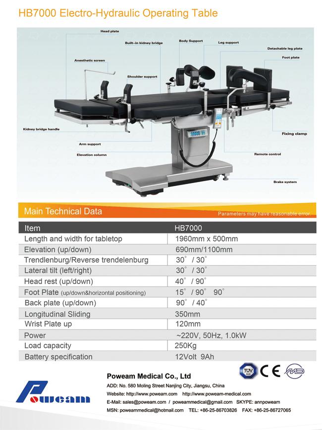 Hospital Electric Hydraulic Operation Table (HB7000)