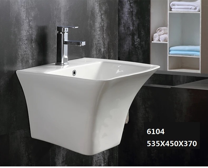 Sanitary Ware Ceramic One-Piece of Wallhung Basin for Bathroom 6104