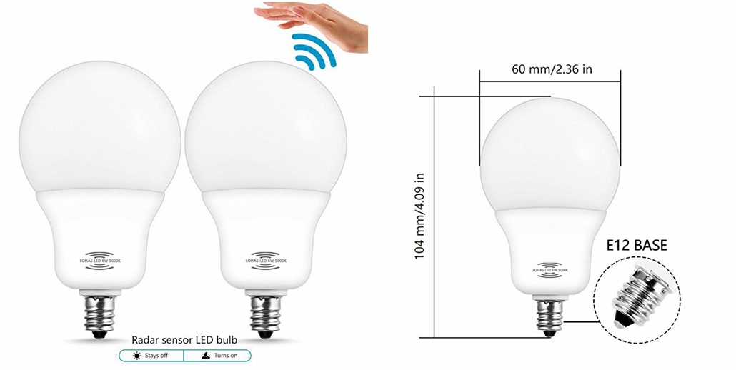 6W E12 Radar Sensor Smart Light Daylight White 5000K Security Lights Bulb for Porch