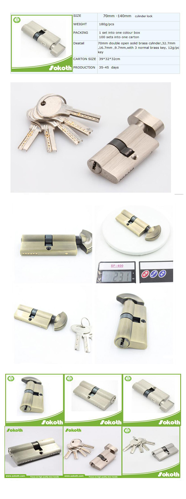 High Security Solid Brass Euro Profile Cylinder