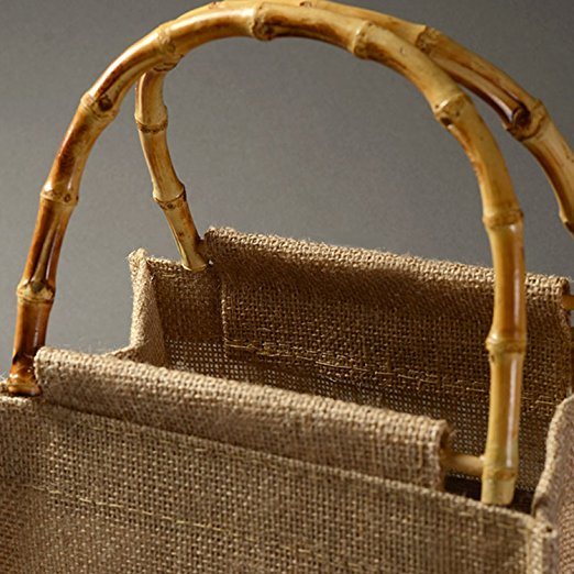 Hand Made Storage Bamboo Handle Linen Jute Bag