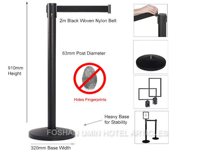 Black Powder Coated Queue Barrier Poles for Restaurant