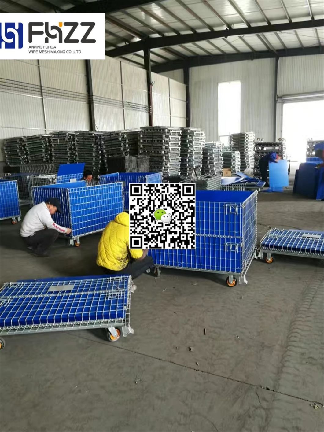 Warehouse Storage Metal Folding Stacking Wire Mesh Cages with Wheels