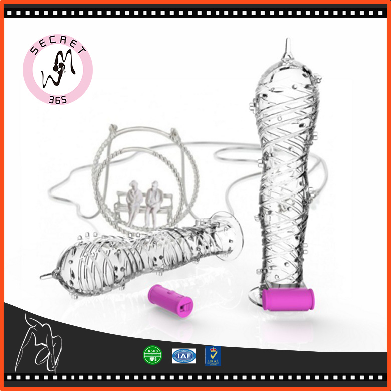 Penis Condom Male Delay Long Sleeve Crystal Spike Dildos Vibrating Penis Sleeves