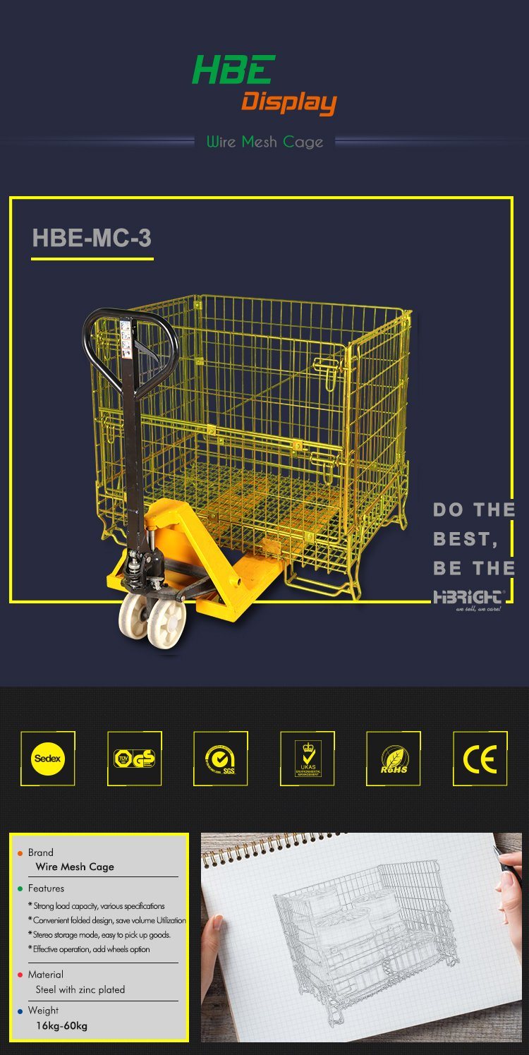 Heavy Duty Industrial Wire Mesh Pallet Cage with Wooden Pallet