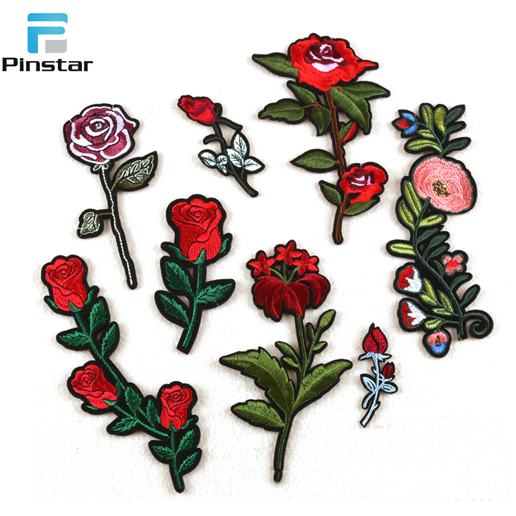 China Manufacturer Custom Design Rose Embroidered Patches